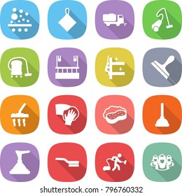 flat vector icon set - filter vector, rag, sweeper, vacuum cleaner, skysrcapers cleaning, skyscrapers, scraper, wiping, sponge with foam, plunger, brush, outsource