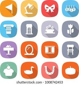 flat vector icon set - flag vector, table lamp, bow, sale, column, building, flower bed, perishable, restaurant, mirror, wardrobe, chair, cupcake, goose, horseshoe, pumpkin