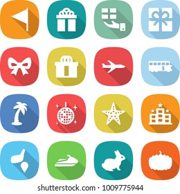 flat vector icon set - flag vector, gift, bow, hi quality package, plane, bus, palm, disco ball, starfish, hotel, golf, jet ski, rabbit, pumpkin