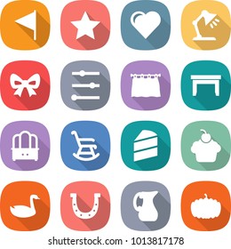flat vector icon set - flag vector, star, heart, table lamp, bow, equalizer, curtain, dresser, rocking chair, cake, cupcake, goose, horseshoe, jug, pumpkin