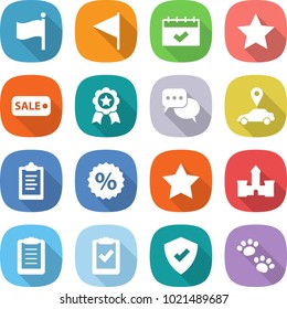 flat vector icon set - flag vector, calendar, star, sale, medal, discussion, car pointer, clipboard, percent, castle, check, protected, pets