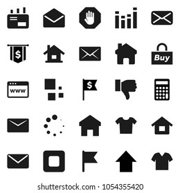 Flat vector icon set - flag vector, calculator, arrow up, dollar, equalizer, finger down, mail, stop button, browser, home, loading, house, buy, clothes