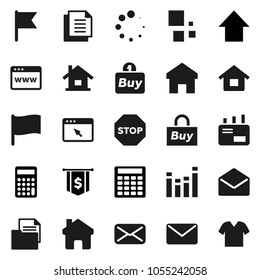 Flat vector icon set - flag vector, calculator, arrow up, dollar, document, equalizer, mail, browser, home, loading, stop, house, buy, clothes