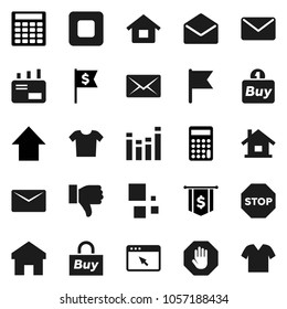 Flat vector icon set - flag vector, calculator, arrow up, dollar, equalizer, finger down, mail, stop button, browser, home, loading, house, buy, clothes