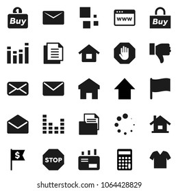 Flat vector icon set - flag vector, calculator, arrow up, dollar, document, equalizer, thumb down, mail, browser, home, loading, stop, house, buy, clothes