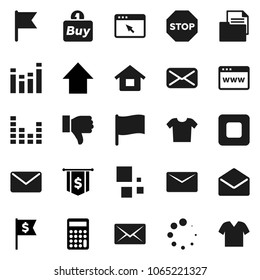 Flat vector icon set - flag vector, calculator, arrow up, dollar, document, equalizer, finger down, mail, stop button, browser, loading, house, buy, clothes