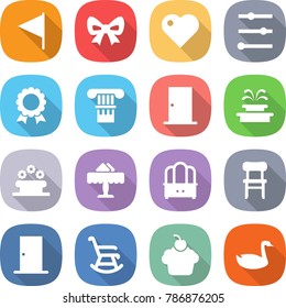 flat vector icon set - flag vector, bow, heart, equalizer, medal, column, door, fountain, flower bed, restaurant, dresser, chair, rocking, cupcake, goose