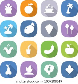 flat vector icon set - flower vector, apple, bed, palm, island, lemon, berry, trees, corn, seedling, eggplant, pear, sprouting, garden, maple leaf