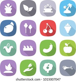 flat vector icon set - flower vector, leafs, bed, island, lemon, trees, cherry, grape, corn, seedling, eggplant, apple, sprouting, hand leaf, garden, blower
