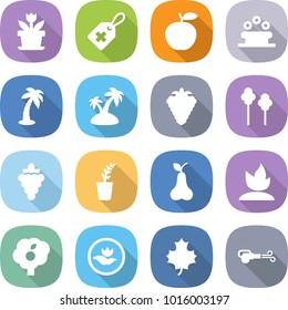 flat vector icon set - flower vector, medical label, apple, bed, palm, island, berry, trees, grape, seedling, pear, sprouting, garden, ecology, maple leaf, blower