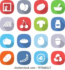 flat vector icon set - flower in window vector, eggs, potato, mortar, field, cherry, mushroom, flour, tomato, bread, egg, acorn, peas, ecology, recycling