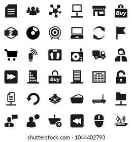 Flat vector icon set - foam basin vector, schedule, document, flag, pie graph, cart, scales, target, support, radio, speaking man, social media, group, forward button, backward, notebook network, pc