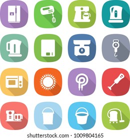 flat vector icon set - fridge vector, mixer, coffee maker, kettle, kitchen scales, handle, grill oven, gas, elecric, blender, food processor, bucket, vacuum cleaner