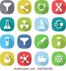 flat vector icon set - funnel vector, molecule, hex, dna, flask, nuclear, microscope, quantum bond, vial, pipette, test, virus, acid, atom