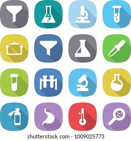 flat vector icon set - funnel vector, flask, microscope, vial, electrostatic, pipette, test, potion bottle, stomach, thermometer, viruses