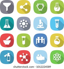 flat vector icon set - funnel vector, molecule, hex, round flask, around, microscope, vial, mortar, test, potion bottle, virus, acid, atom