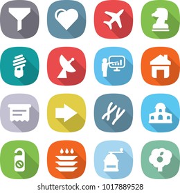 flat vector icon set - funnel vector, heart, plane, chess horse, bulb, satellite antenna, presentation, home, atm receipt, right arrow, chromosomes, mansion, do not distrub, plate washing, hand mill