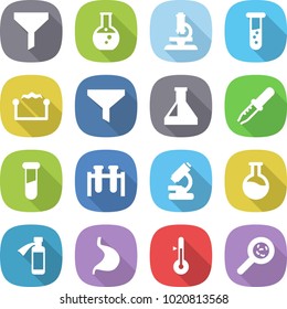 flat vector icon set - funnel vector, round flask, microscope, vial, electrostatic, pipette, test, potion bottle, stomach, thermometer, viruses