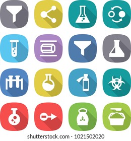 flat vector icon set - funnel vector, molecule, flask, quantum bond, vial, nano tube, test, potion bottle, biohazard, chemical, electron, fertilizer, washing powder