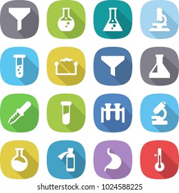 flat vector icon set - funnel vector, round flask, microscope, vial, electrostatic, pipette, test, potion bottle, stomach, thermometer