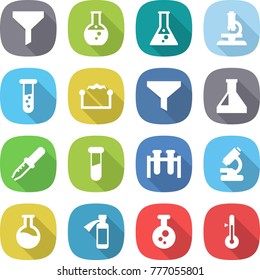 flat vector icon set - funnel vector, round flask, microscope, vial, electrostatic, pipette, test, potion bottle, chemical, thermometer