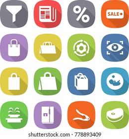 flat vector icon set - funnel vector, newspaper, percent, sale, shopping bag, around gear, eye identity, pregnancy, fountain, fridge, walnut crack, steake