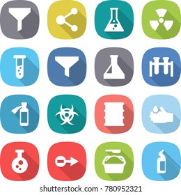 flat vector icon set - funnel vector, molecule, flask, nuclear, vial, test, potion bottle, biohazard, barrel, acid, chemical, electron, washing powder, toilet cleanser