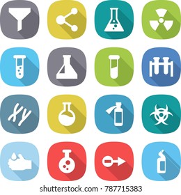 flat vector icon set - funnel vector, molecule, flask, nuclear, vial, test, chromosomes, potion bottle, biohazard, acid, chemical, electron, toilet cleanser