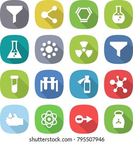flat vector icon set - funnel vector, molecule, hex, round flask, around, nuclear, test vial, potion bottle, virus, acid, atom, electron, fertilizer