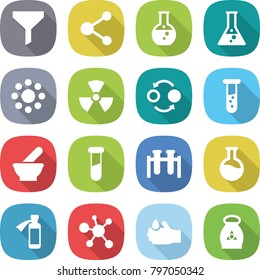 flat vector icon set - funnel vector, molecule, round flask, around, nuclear, quantum bond, vial, mortar, test, potion bottle, virus, acid, fertilizer