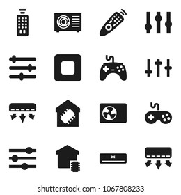 Flat vector icon set - gamepad vector, settings, remote control, stop button, equalizer, air conditioner, ari condition, smart home