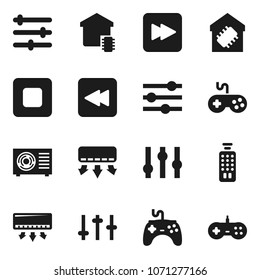 Flat vector icon set - gamepad vector, settings, remote control, stop button, forward, backward, equalizer, ari condition, smart home, air conditioner