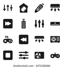 Flat vector icon set - gamepad vector, settings, remote control, stop button, forward, backward, equalizer, air conditioner, ari condition, smart home