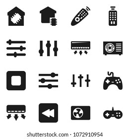Flat vector icon set - gamepad vector, settings, remote control, stop button, backward, equalizer, ari condition, smart home, air conditioner