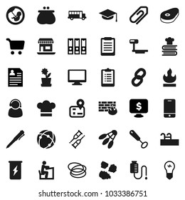 Flat vector icon set - garbage pile vector, cook hat, whisk, cookbook, steak, graduate, student, pen, clipboard, school bus, cart, binder, personal information, monitor dollar, enegry drink, hoop
