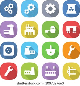 flat vector icon set - gear vector, nuclear power, factory, port, railroad shipping, socket, ladle, wrench, skysrcapers cleaning, skyscrapers
