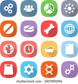 flat vector icon set - gear vector, group, diagram, round around, pill, bone, globe, watch, washing, cutting board, dna, edit