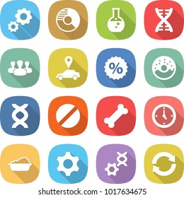 flat vector icon set - gear vector, circle diagram, round flask, dna, group, car pointer, percent, donut, pill, bone, watch, washing, edit, reload