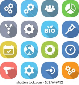 flat vector icon set - gear vector, group, diagram, core splitting, bio, crutch, terms, earth, lifebuoy, barometer, hair dryer, photon, gears