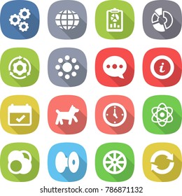 flat vector icon set - gear vector, globe, report, circle diagram, around, round, balloon, info, terms, dog, watch, atom, core, coil, wheel, reload