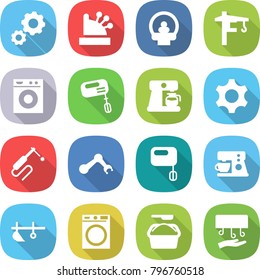 Flat Vector Icon Set - Gear Vector, Cashbox, Tomography, Tower Crane, Washing Machine, Mixer, Coffee Maker, Welding, Robot Hand, Plow, Powder, Dryer