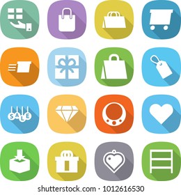 flat vector icon set - gift vector, shopping bag, delivery, label, sale, diamond, necklace, heart, package, hi quality, pendant, rack