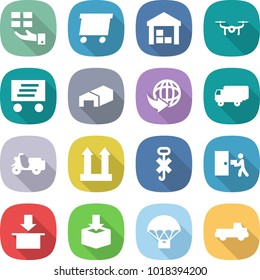 flat vector icon set - gift vector, delivery, warehouse, drone, shipping, scooter, cargo top sign, do not hook, courier, package, parachute, pickup