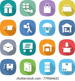flat vector icon set - gift vector, shopping bag, delivery, courier, parachute, warehouse, box, package, fast deliver, cereals, pasta