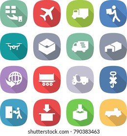 flat vector icon set - gift vector, plane, truck, courier, drone, box, delivery, warehouse, shipping, scooter, do not hook sign, package, pickup