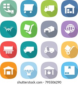 flat vector icon set - gift vector, delivery, truck, warehouse, drone, cargo stoller, shipping, scooter, trolley, parachute, package