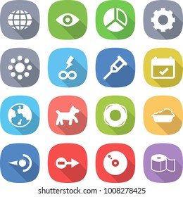 Flat Vector Icon Set - Globe Vector, Eye, Diagram, Gear, Round Around, Infinity Power, Crutch, Terms, Earth, Dog, Lifebuoy, Washing, Photon, Electron, Cd, Toilet Paper