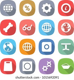 flat vector icon set - globe vector, percent, gear, info, bone, pacemaker, earth, ring button, table, cutting board, dna edit, foam basin