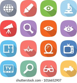 flat vector icon set - globe vector, marker, eye, microscope, telescope, magnifier, plan, plane, mirror, tv, 3d glasses, pickup