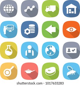 flat vector icon set - globe vector, graph, truck, warehouse, presentation, virtual mining, left arrow, eye, flask, workman, earth, check in, pan, steake, wasp